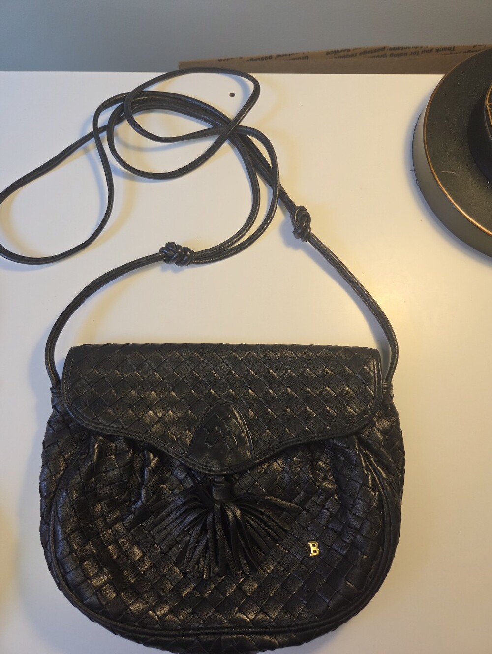 Bally Vintage Black Woven Leather Crossbody Bag READ
